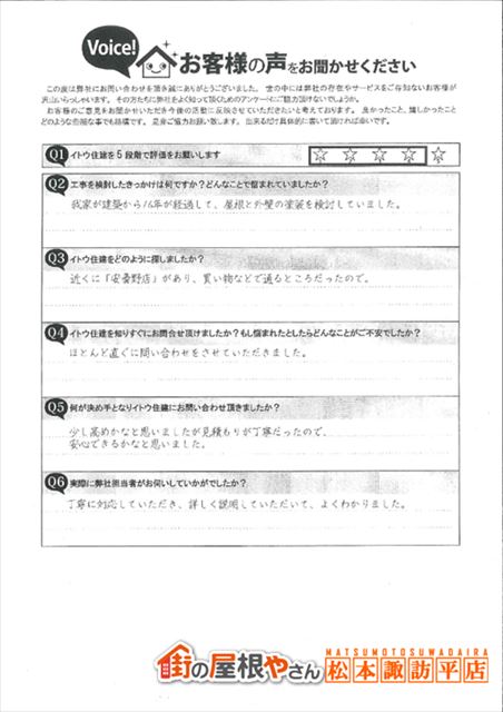 お客様の声スキャン画像